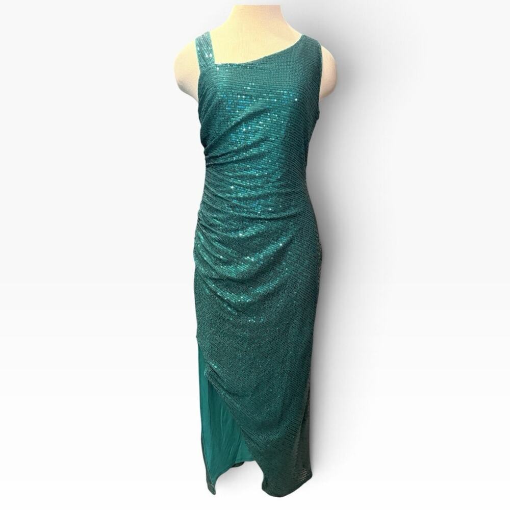 Grace Karin Asymmetric Neckline Sequin Gown Dress M Emerald Green Festive Party
